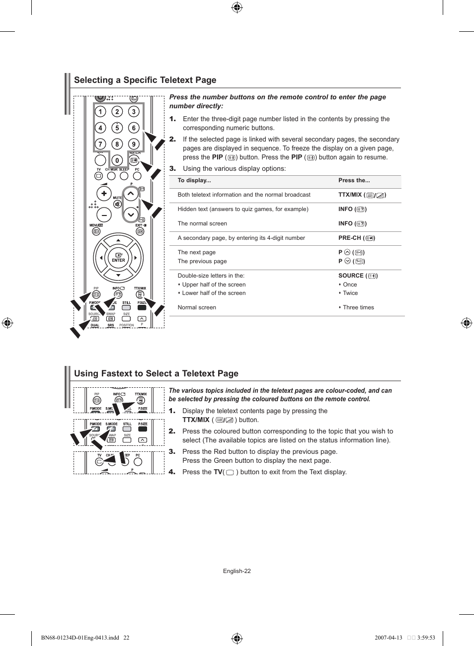 Selecting a specific teletext page, Using fastext to select a teletext page | Samsung LE32S62B User Manual | Page 24 / 187