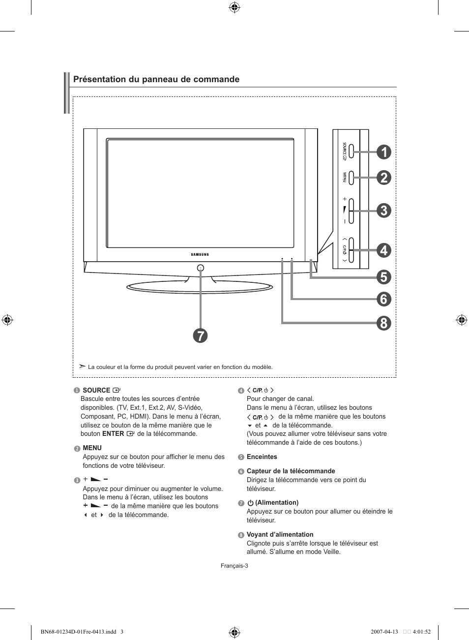 Présentation du panneau de commande | Samsung LE32S62B User Manual | Page 31 / 187