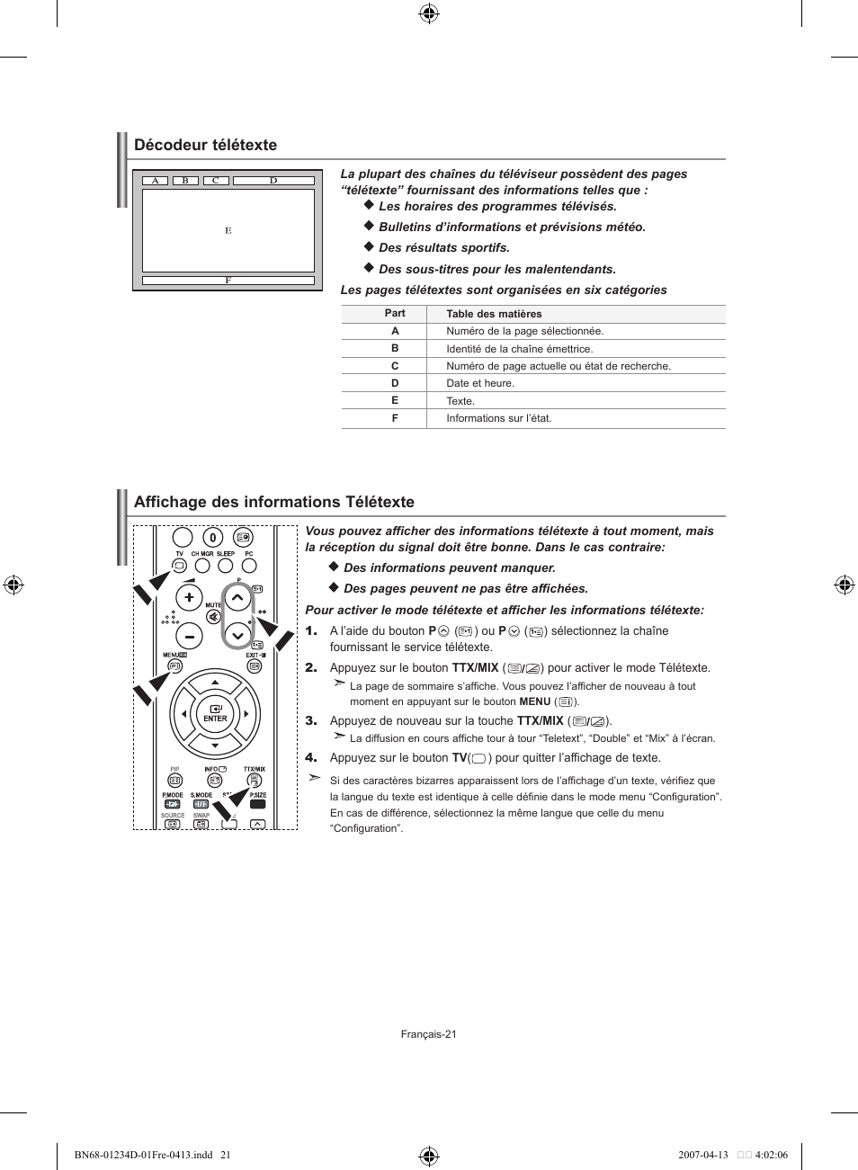 Décodeur télétexte, Affichage des informations télétexte | Samsung LE32S62B User Manual | Page 49 / 187