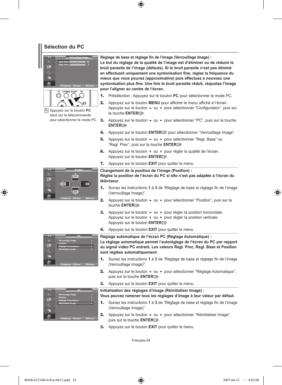 Sélection du pc | Samsung LE32S62B User Manual | Page 52 / 187