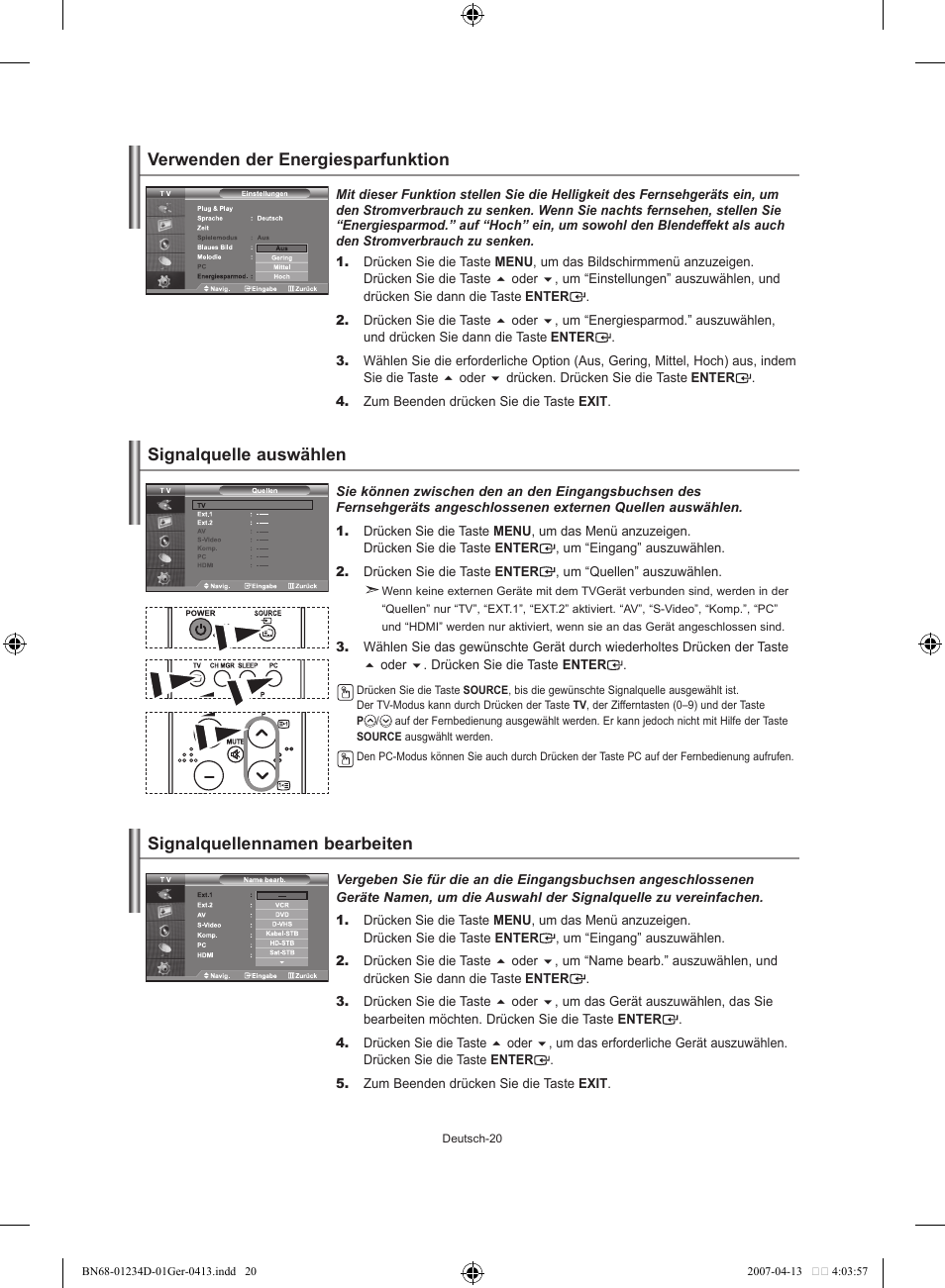 Signalquellennamen bearbeiten | Samsung LE32S62B User Manual | Page 74 / 187