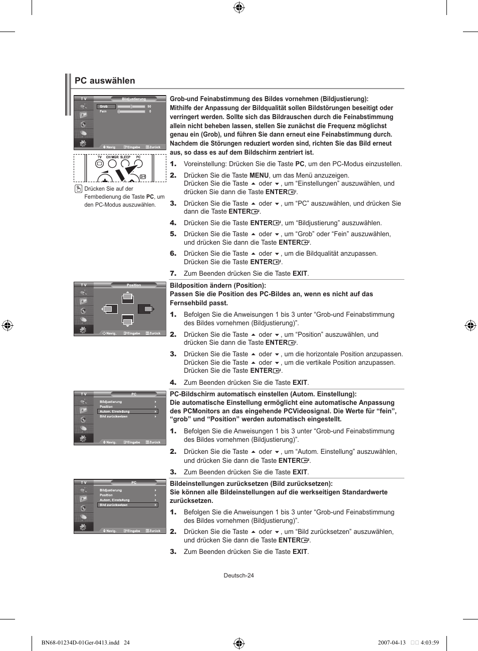 Pc auswählen | Samsung LE32S62B User Manual | Page 78 / 187