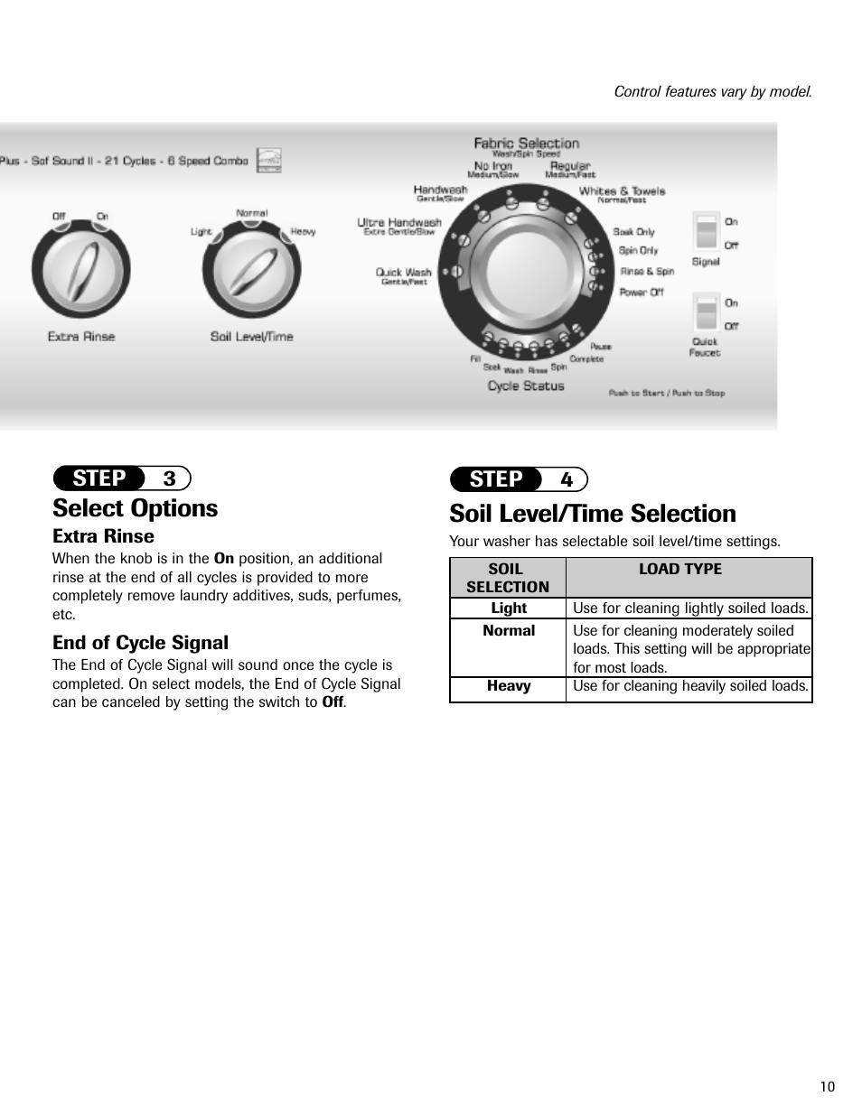 Soil level/time selection, Select options, Step 4 | Step 3 | Amana NAV-1 User Manual | Page 11 / 52