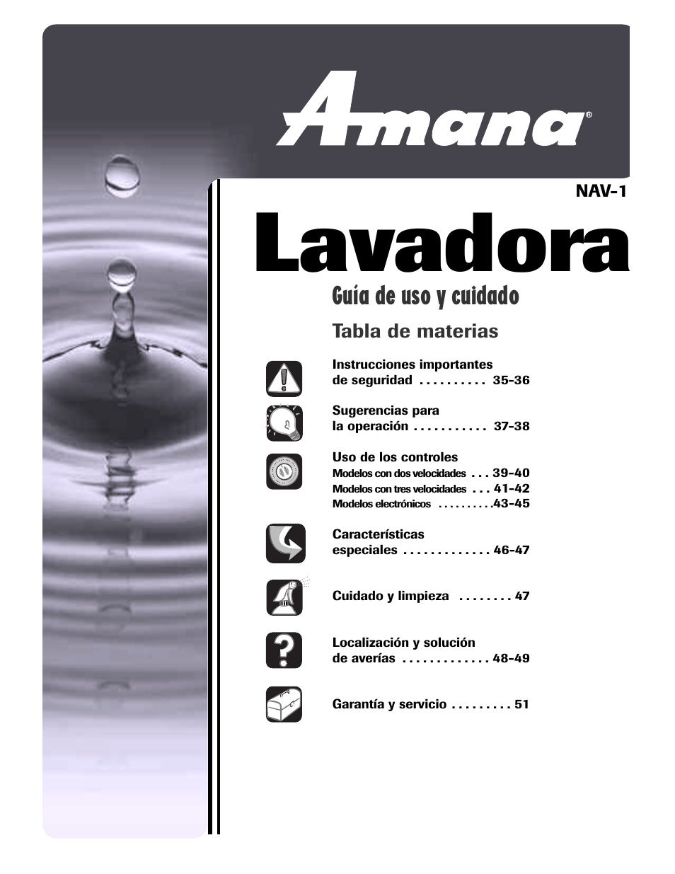 Lavadora, Guía de uso y cuidado | Amana NAV-1 User Manual | Page 35 / 52