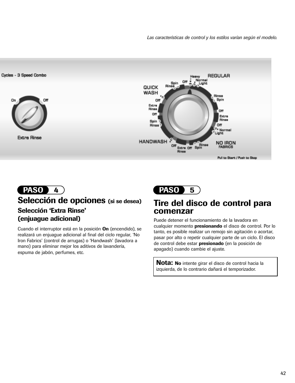 Selección de opciones, Tire del disco de control para comenzar | Amana NAV-1 User Manual | Page 43 / 52