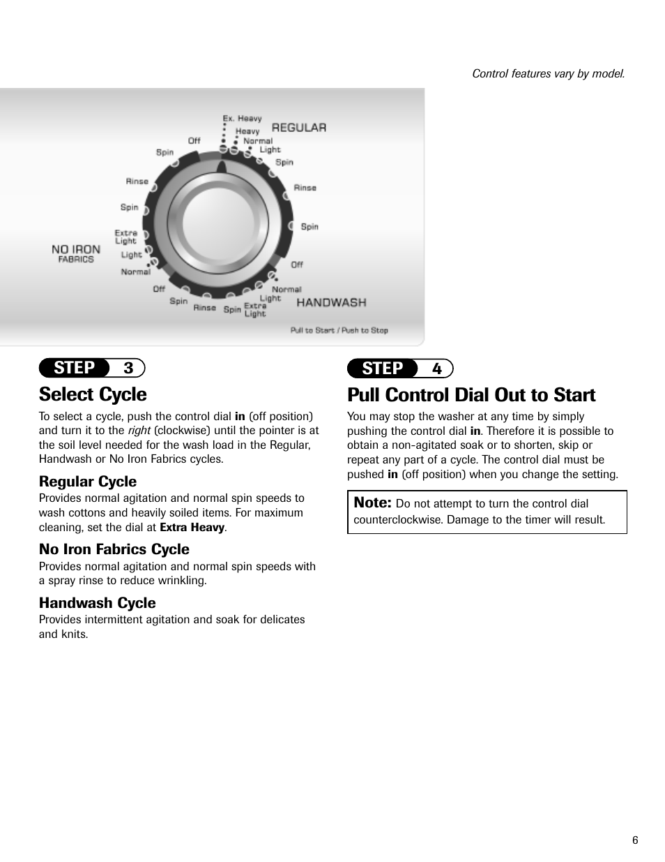 Pull control dial out to start, Select cycle, Step 3 step 4 | Amana NAV-1 User Manual | Page 7 / 52