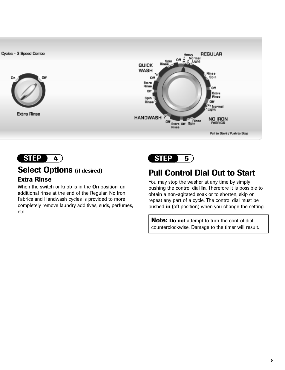 Pull control dial out to start, Select options | Amana NAV-1 User Manual | Page 9 / 52