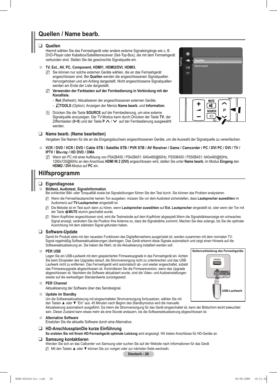 Quellen / name bearb, Hilfsprogramm | Samsung PS50B450B1W User Manual | Page 107 / 357