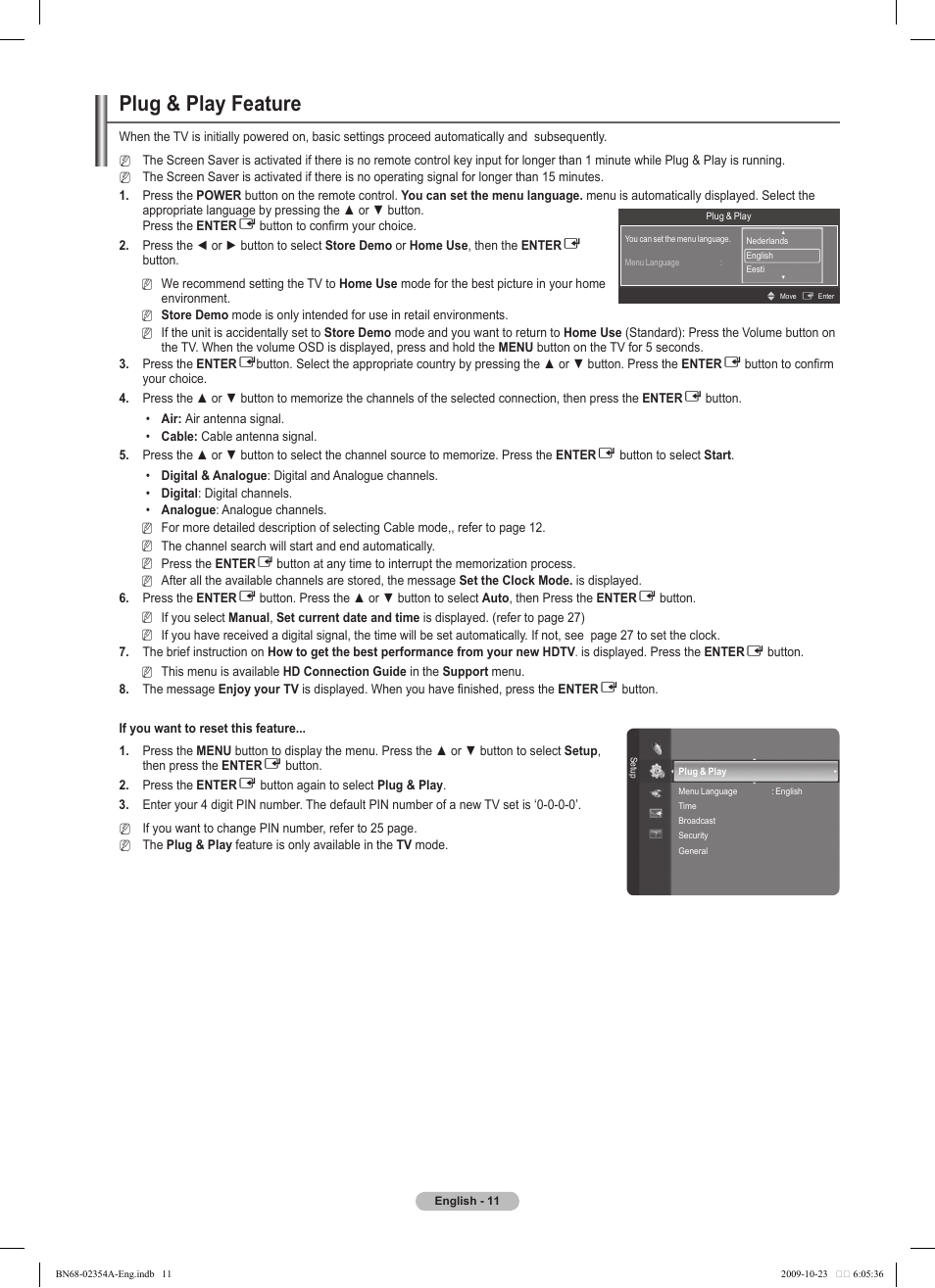 Plug & play feature | Samsung PS50B450B1W User Manual | Page 11 / 357