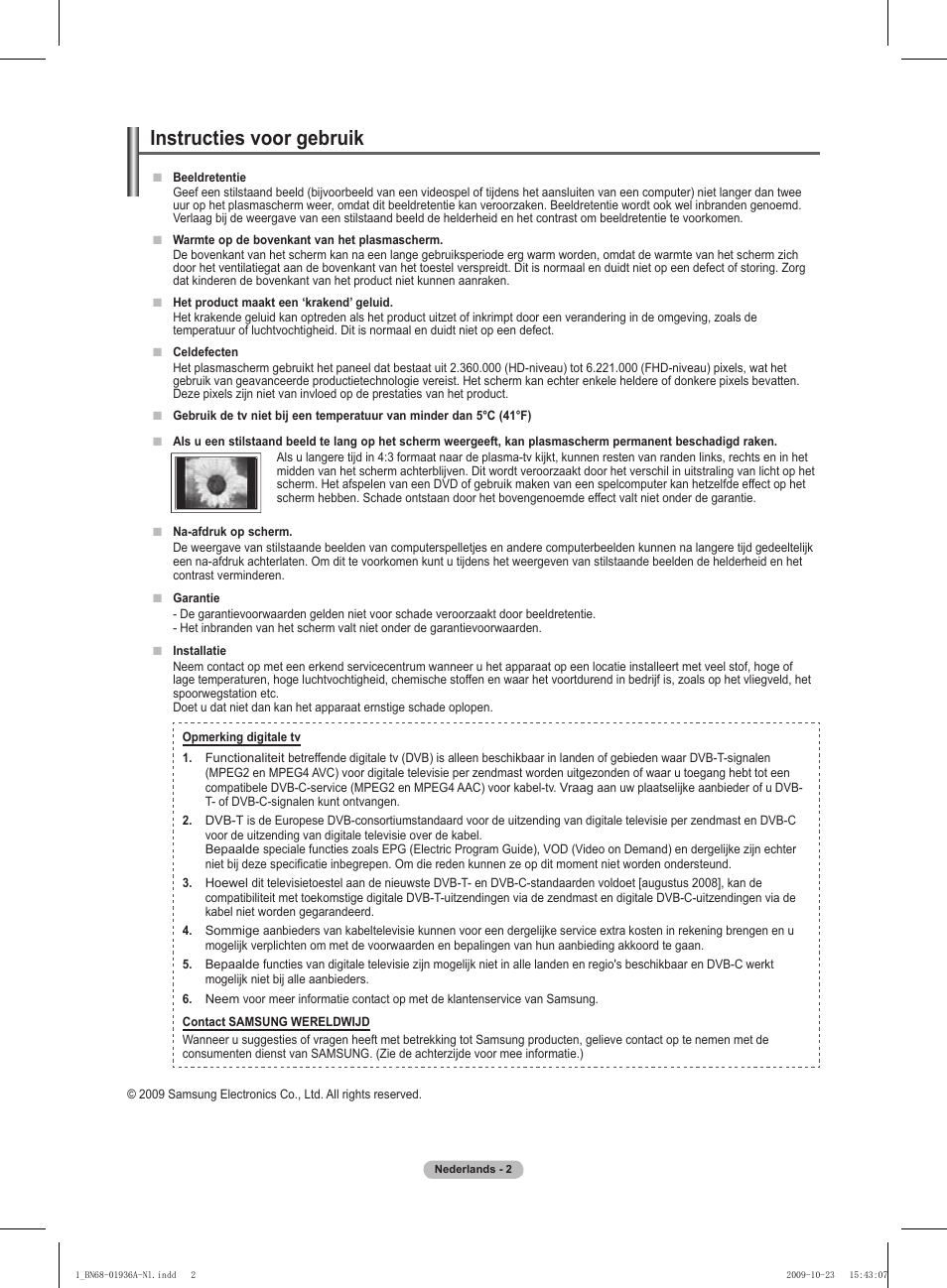 Instructies voor gebruik | Samsung PS50B450B1W User Manual | Page 120 / 357