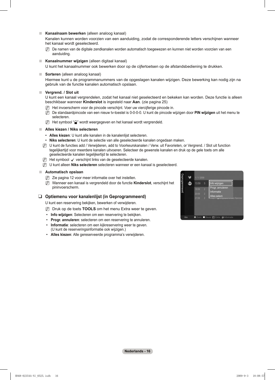 Optiemenu voor kanalenlijst (in geprogrammeerd) | Samsung PS50B450B1W User Manual | Page 134 / 357