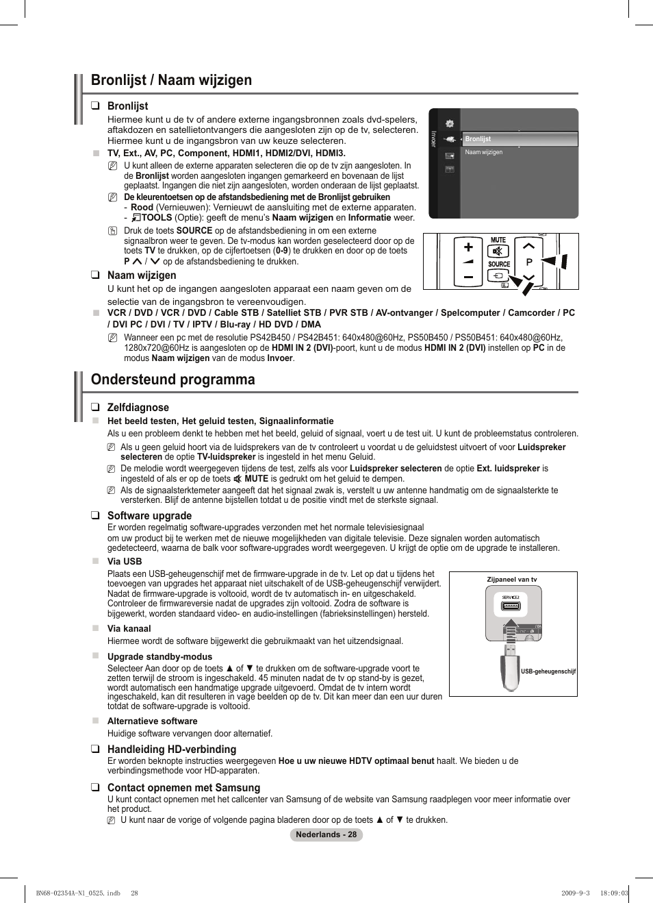 Bronlijst / naam wijzigen, Ondersteund programma | Samsung PS50B450B1W User Manual | Page 146 / 357