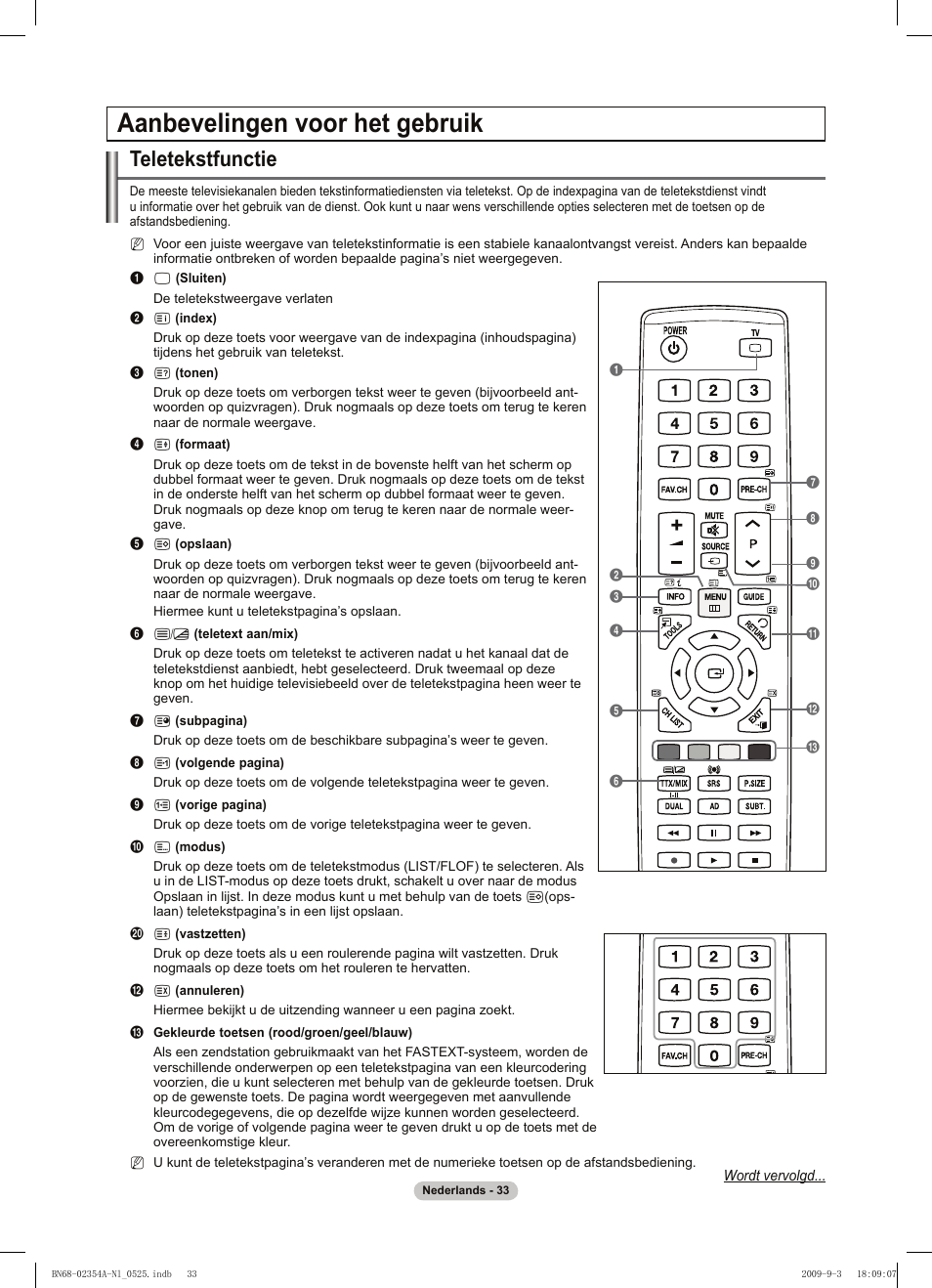 Aanbevelingen voor het gebruik, Teletekstfunctie | Samsung PS50B450B1W User Manual | Page 151 / 357