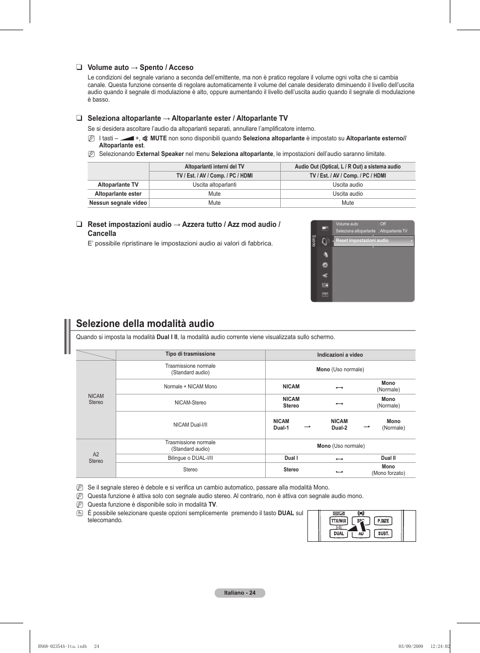 Selezione della modalità audio | Samsung PS50B450B1W User Manual | Page 181 / 357