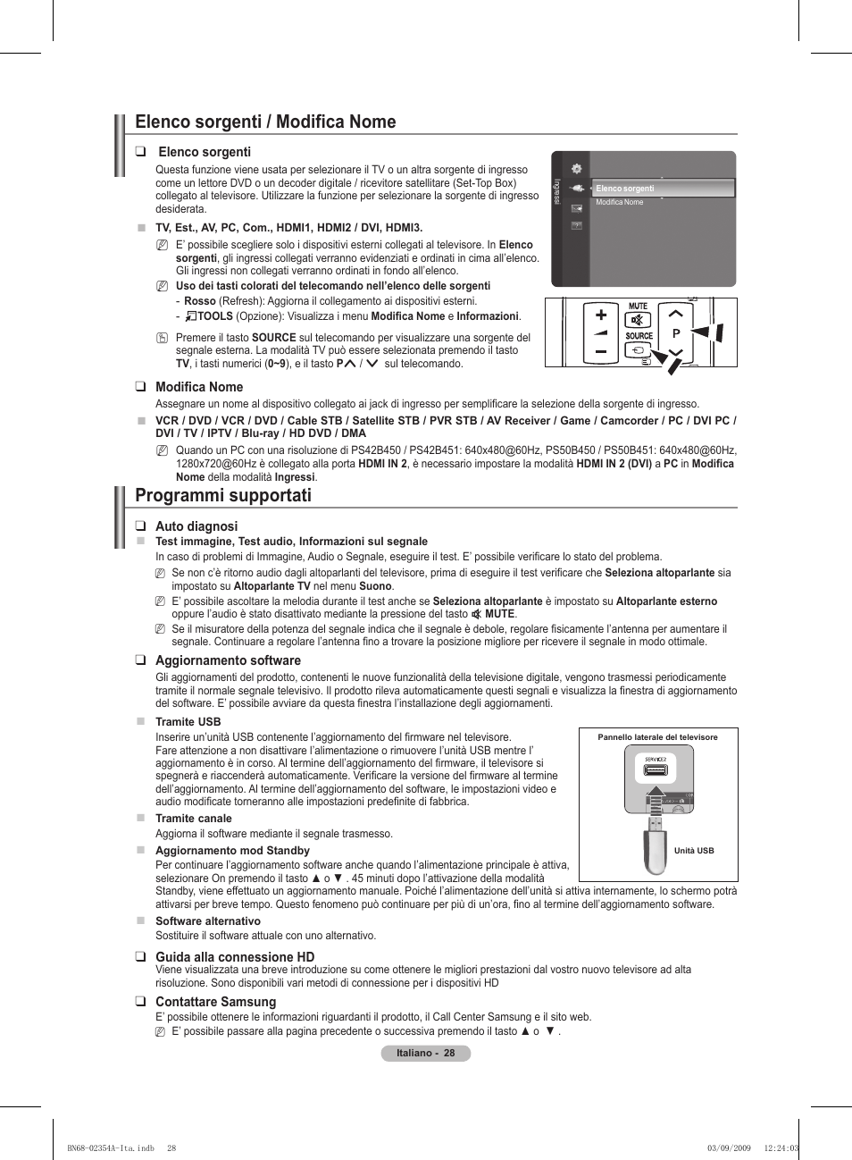 Elenco sorgenti / modifica nome, Programmi supportati | Samsung PS50B450B1W User Manual | Page 185 / 357