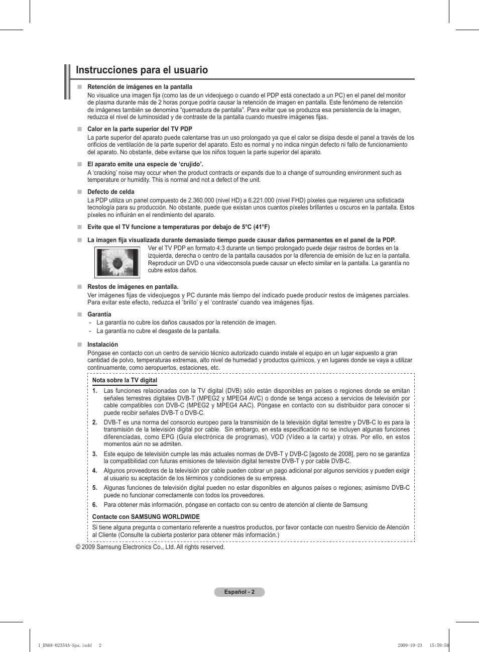 Instrucciones para el usuario | Samsung PS50B450B1W User Manual | Page 199 / 357