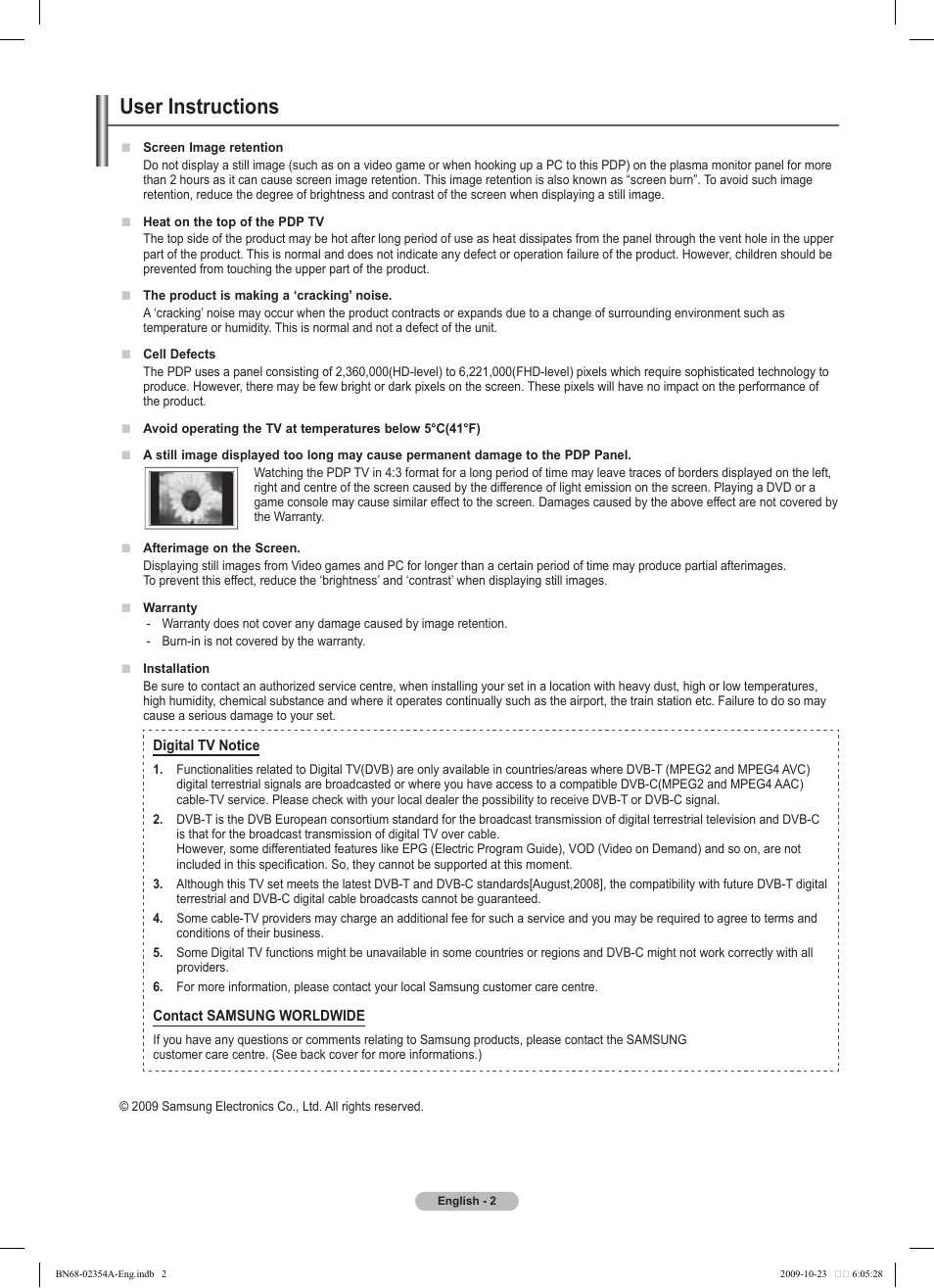 User instructions | Samsung PS50B450B1W User Manual | Page 2 / 357