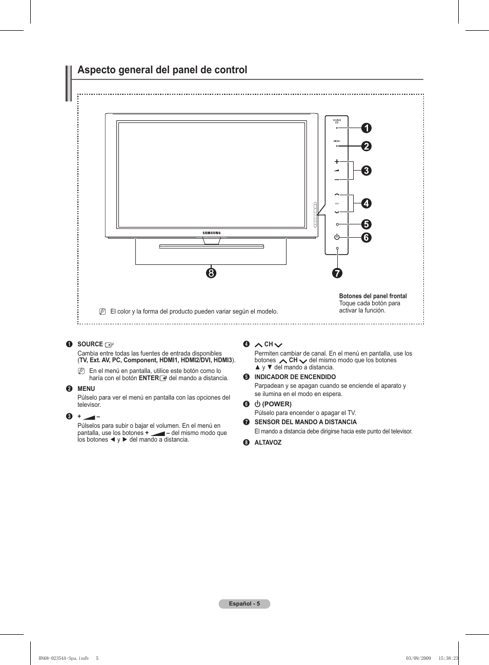 Aspecto general del panel de control | Samsung PS50B450B1W User Manual | Page 202 / 357