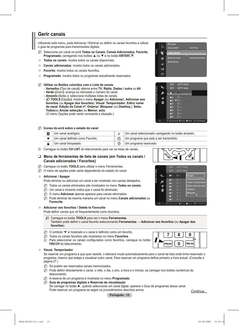 Gerir canais, Continua | Samsung PS50B450B1W User Manual | Page 251 / 357