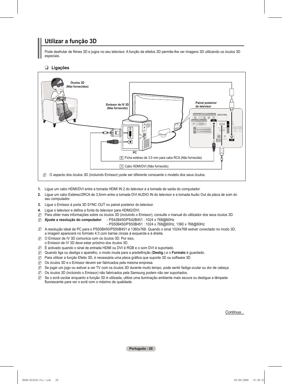 Utilizar a função 3d | Samsung PS50B450B1W User Manual | Page 256 / 357