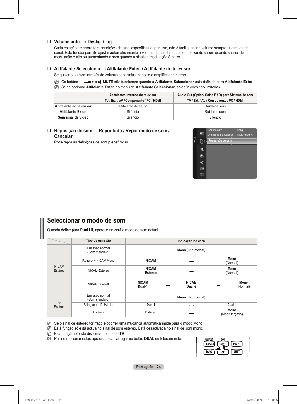 Seleccionar o modo de som | Samsung PS50B450B1W User Manual | Page 260 / 357