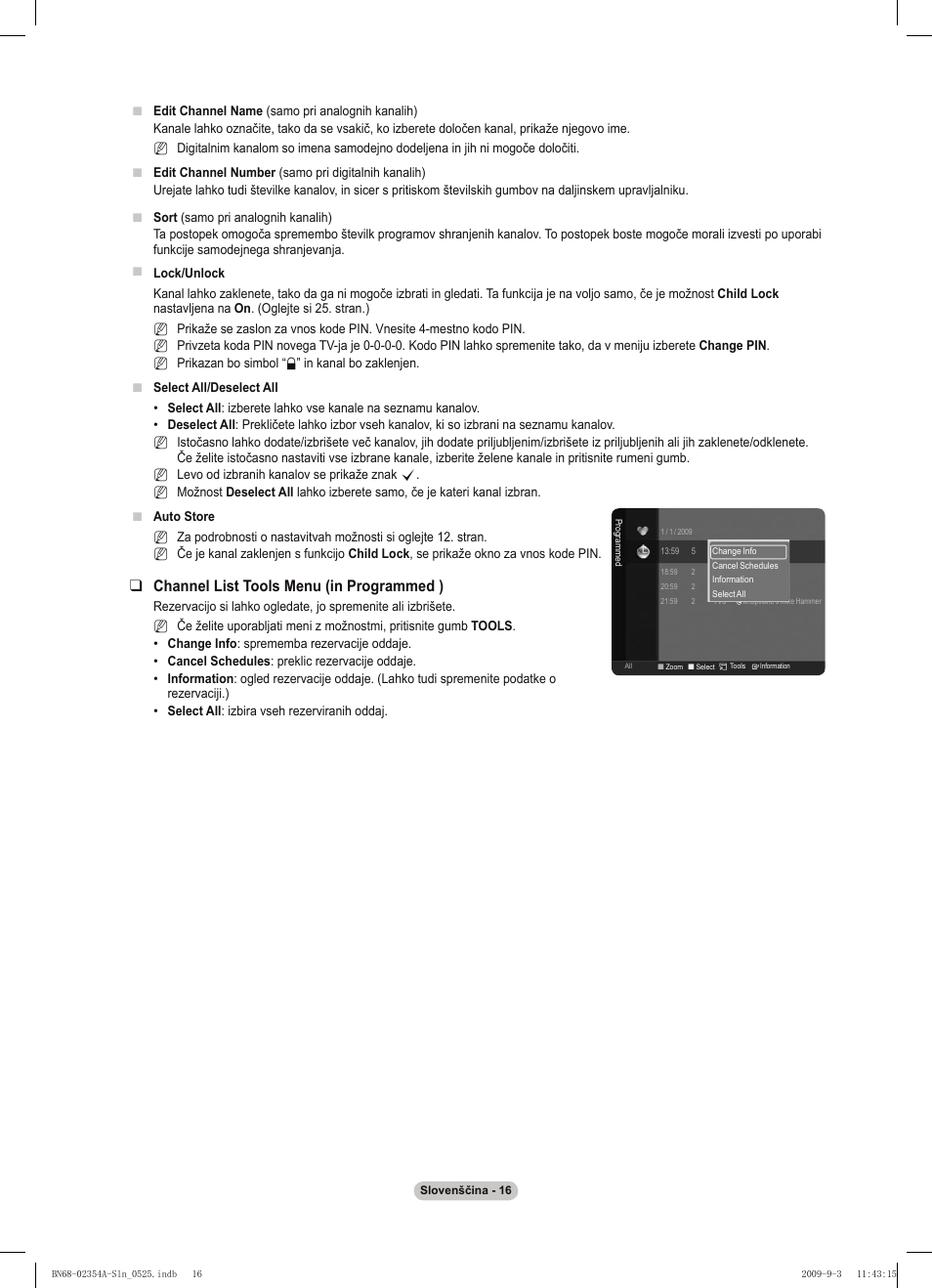 Channel list tools menu (in programmed ) | Samsung PS50B450B1W User Manual | Page 291 / 357