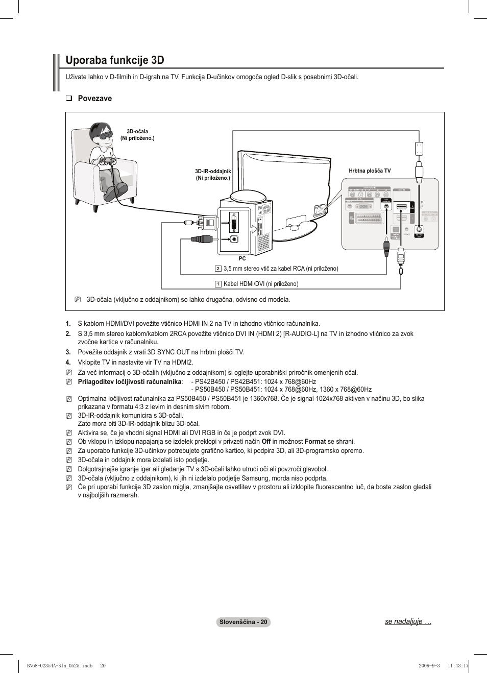 Uporaba funkcije 3d | Samsung PS50B450B1W User Manual | Page 295 / 357