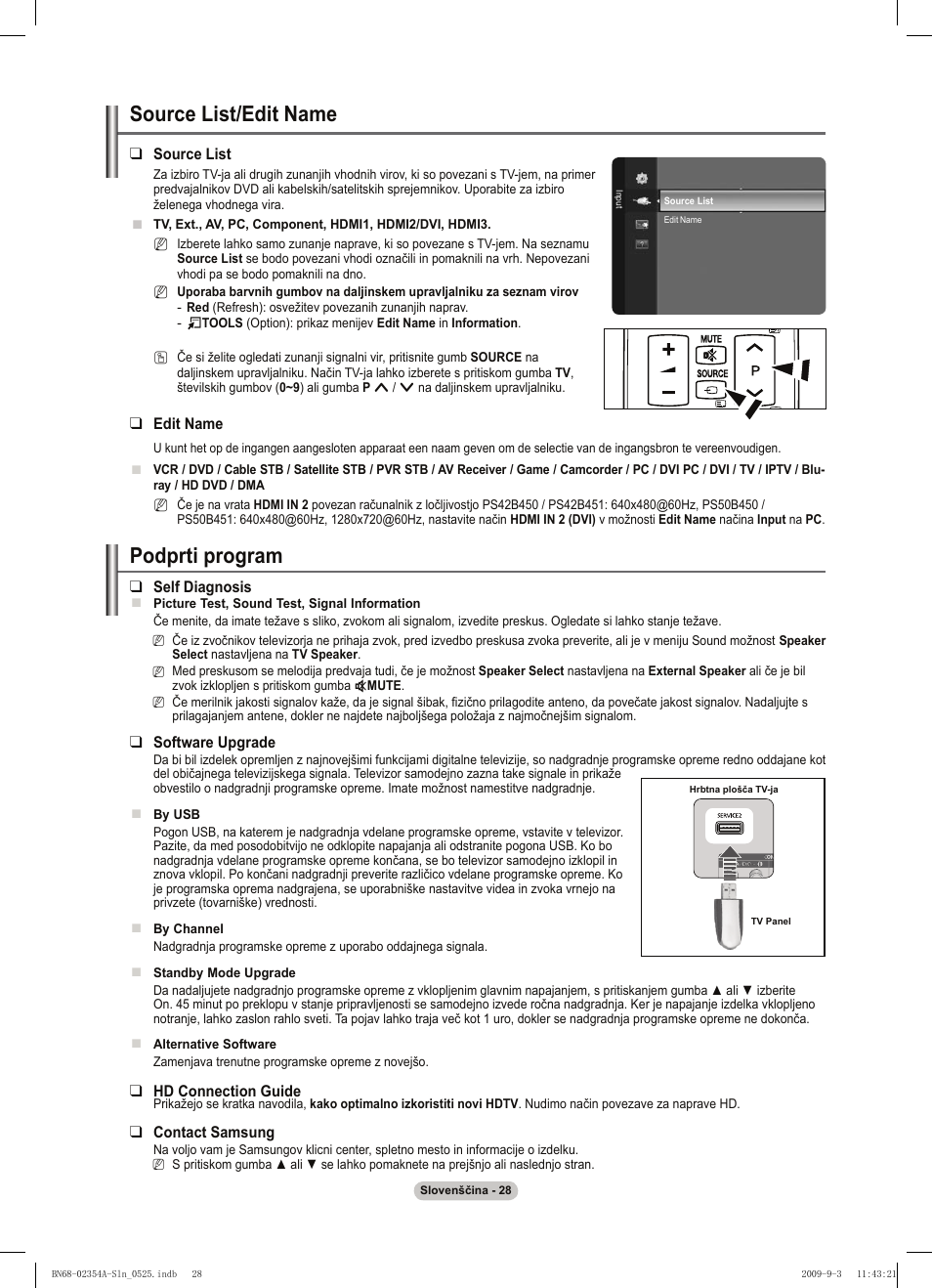Source list/edit name, Podprti program | Samsung PS50B450B1W User Manual | Page 303 / 357