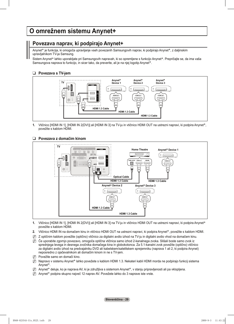 O omrežnem sistemu anynet, Povezava naprav, ki podpirajo anynet | Samsung PS50B450B1W User Manual | Page 304 / 357