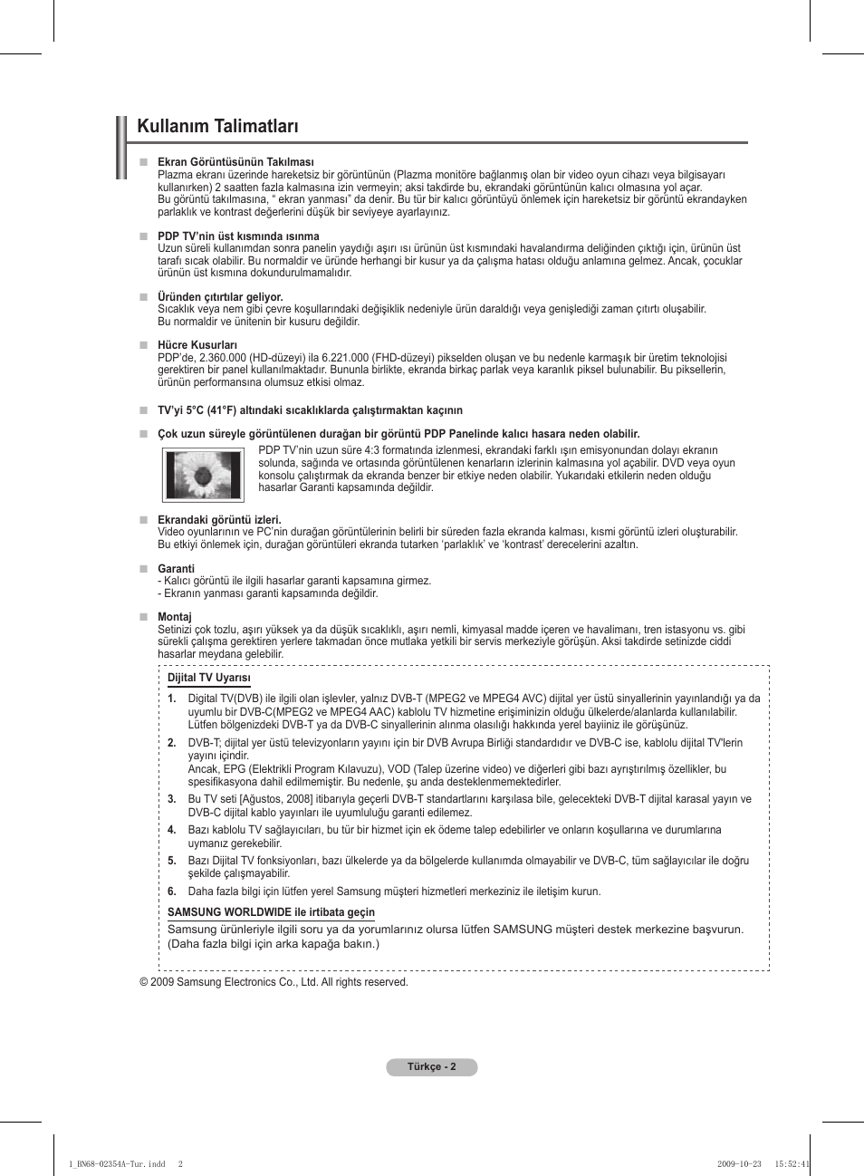 Kullanım talimatları | Samsung PS50B450B1W User Manual | Page 316 / 357
