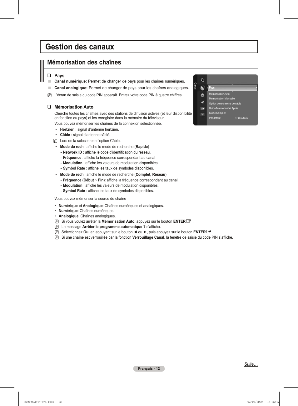 Gestion des canaux, Mémorisation des chaînes | Samsung PS50B450B1W User Manual | Page 52 / 357