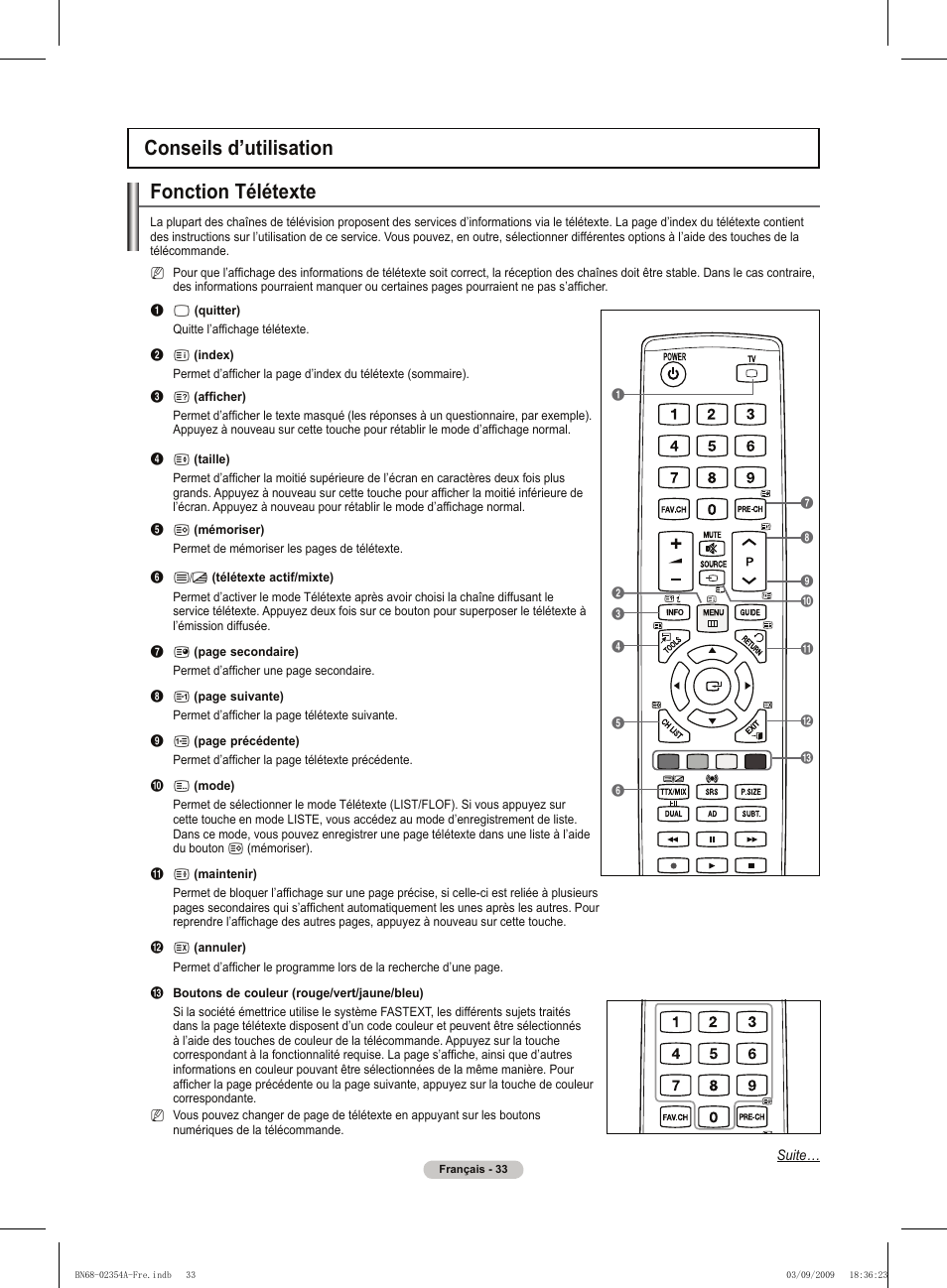 Conseils d’utilisation fonction télétexte | Samsung PS50B450B1W User Manual | Page 73 / 357