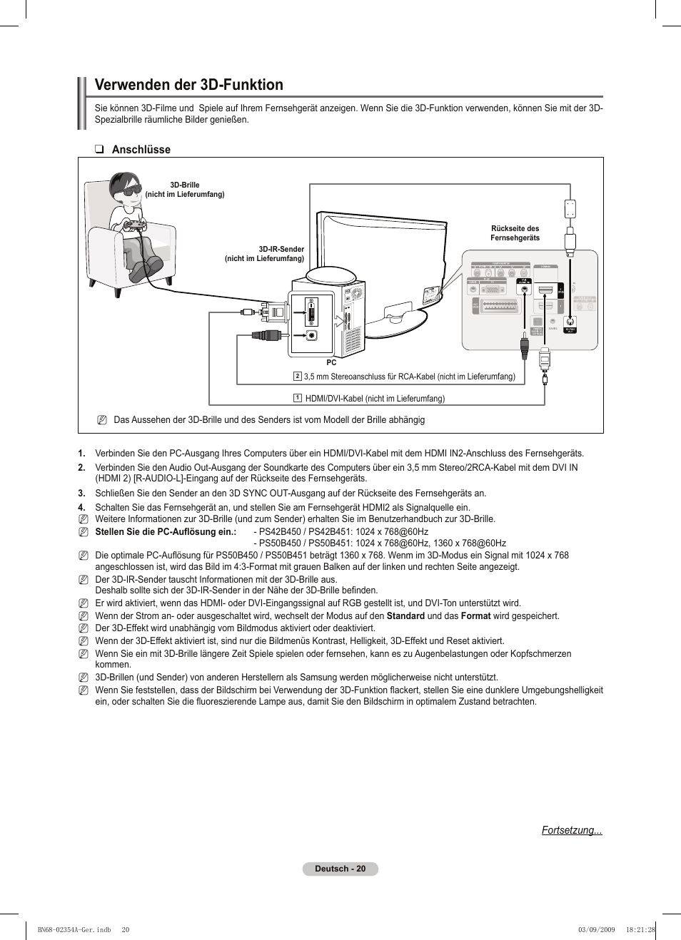 Verwenden der 3d-funktion | Samsung PS50B450B1W User Manual | Page 99 / 357