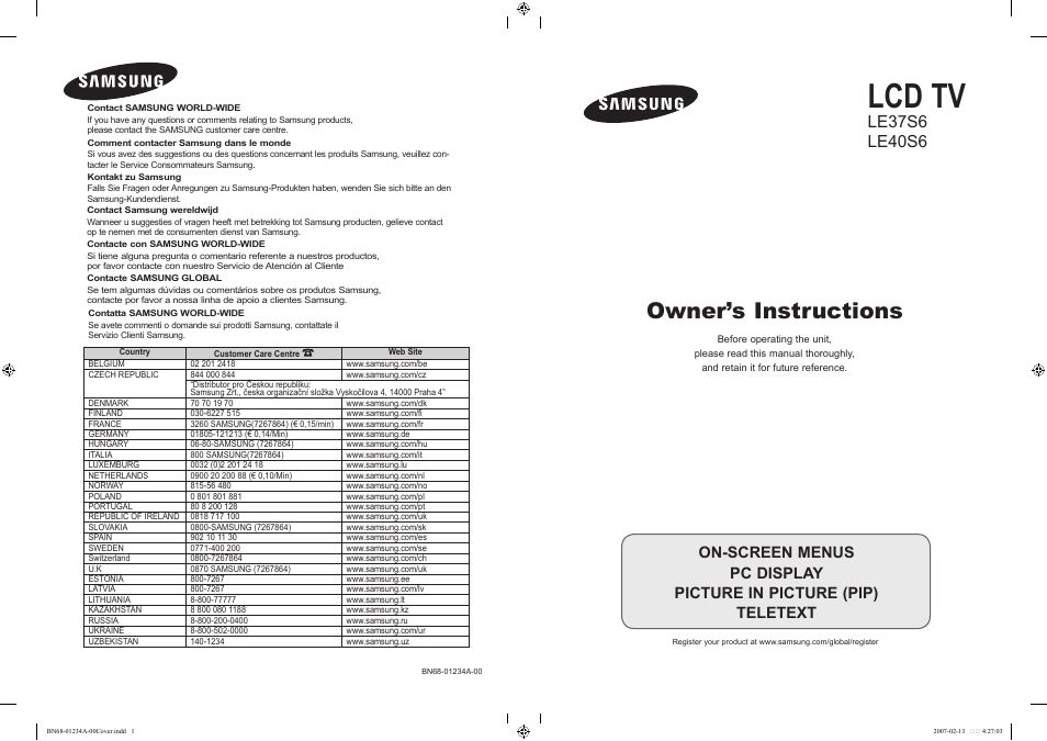 Samsung LE40S61B User Manual | 187 pages