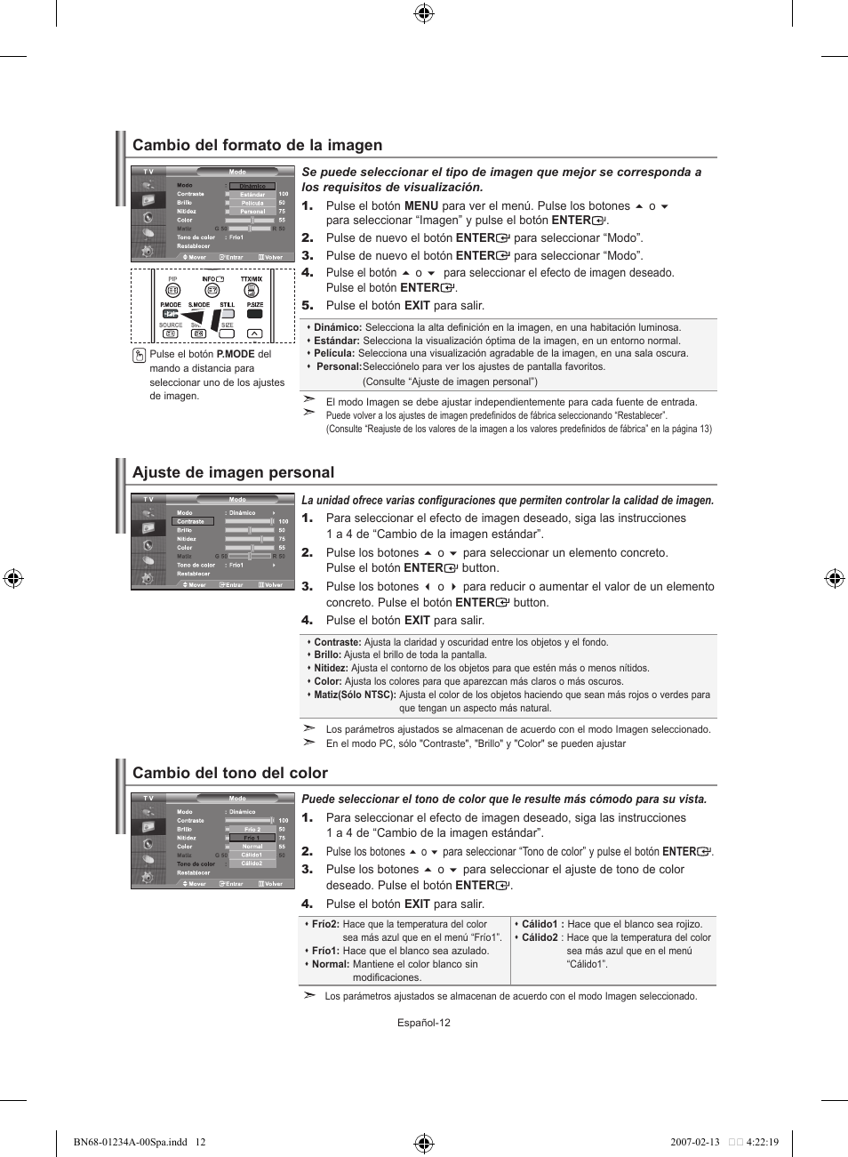 Cambio del tono del color | Samsung LE40S61B User Manual | Page 118 / 187