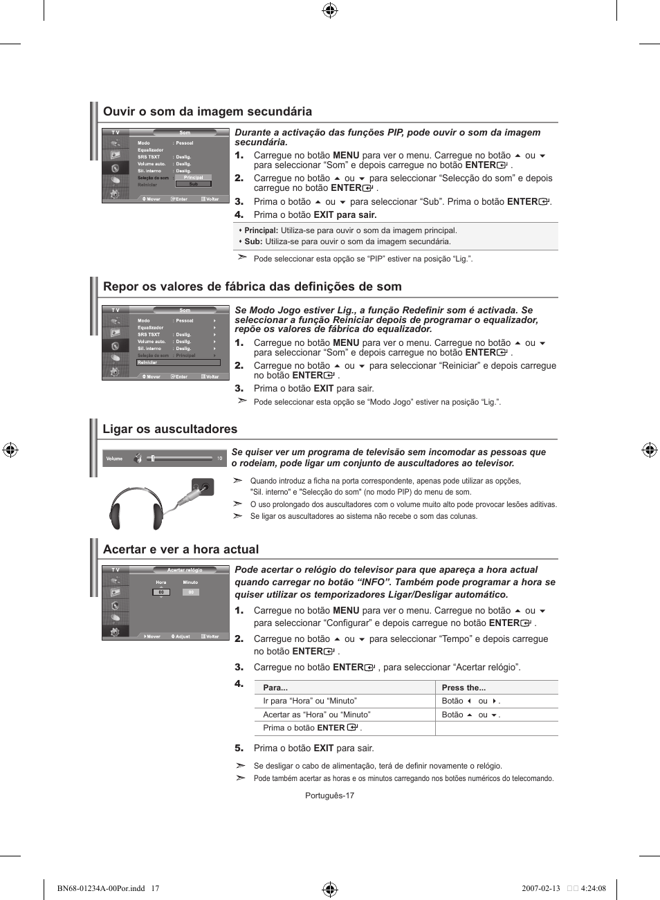Repor os valores de fábrica das definições de som, Ligar os auscultadores | Samsung LE40S61B User Manual | Page 149 / 187