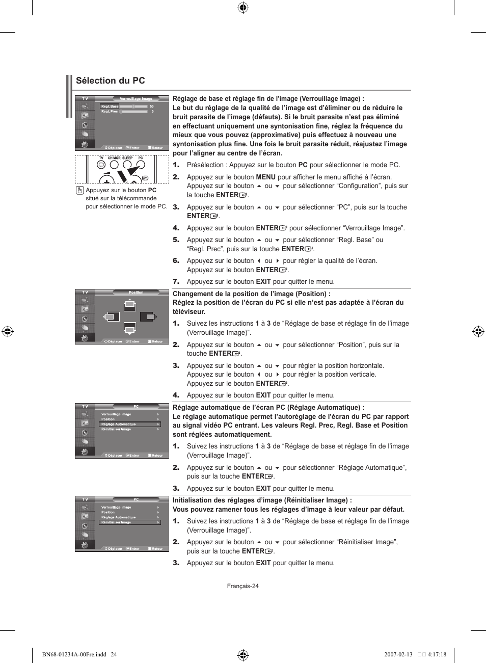 Sélection du pc | Samsung LE40S61B User Manual | Page 52 / 187