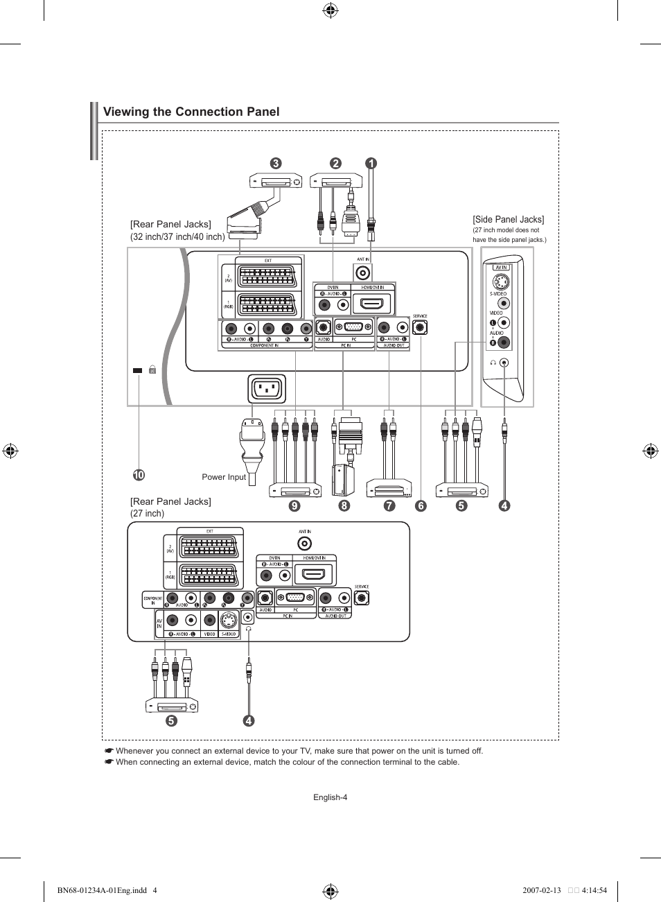 Viewing the connection panel | Samsung LE40S61B User Manual | Page 6 / 187