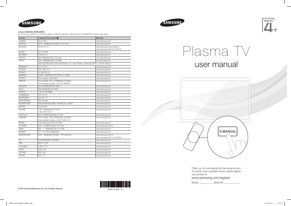 Samsung PS43E450A1W User Manual | 51 pages