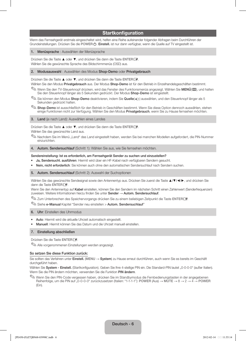 Startkonfiguration | Samsung PS43E450A1W User Manual | Page 18 / 51