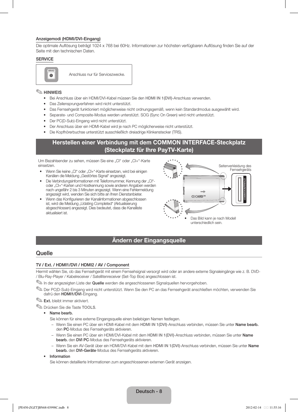 Ändern der eingangsquelle quelle | Samsung PS43E450A1W User Manual | Page 20 / 51