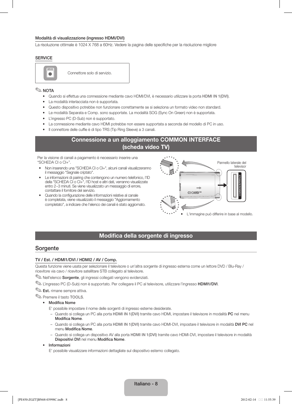 Modifica della sorgente di ingresso sorgente | Samsung PS43E450A1W User Manual | Page 44 / 51