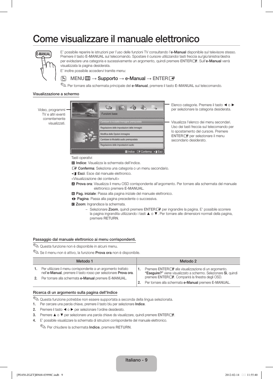 Come visualizzare il manuale elettronico | Samsung PS43E450A1W User Manual | Page 45 / 51
