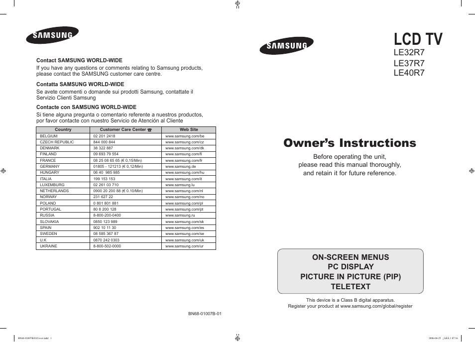 Samsung LE40R73BD User Manual | 107 pages