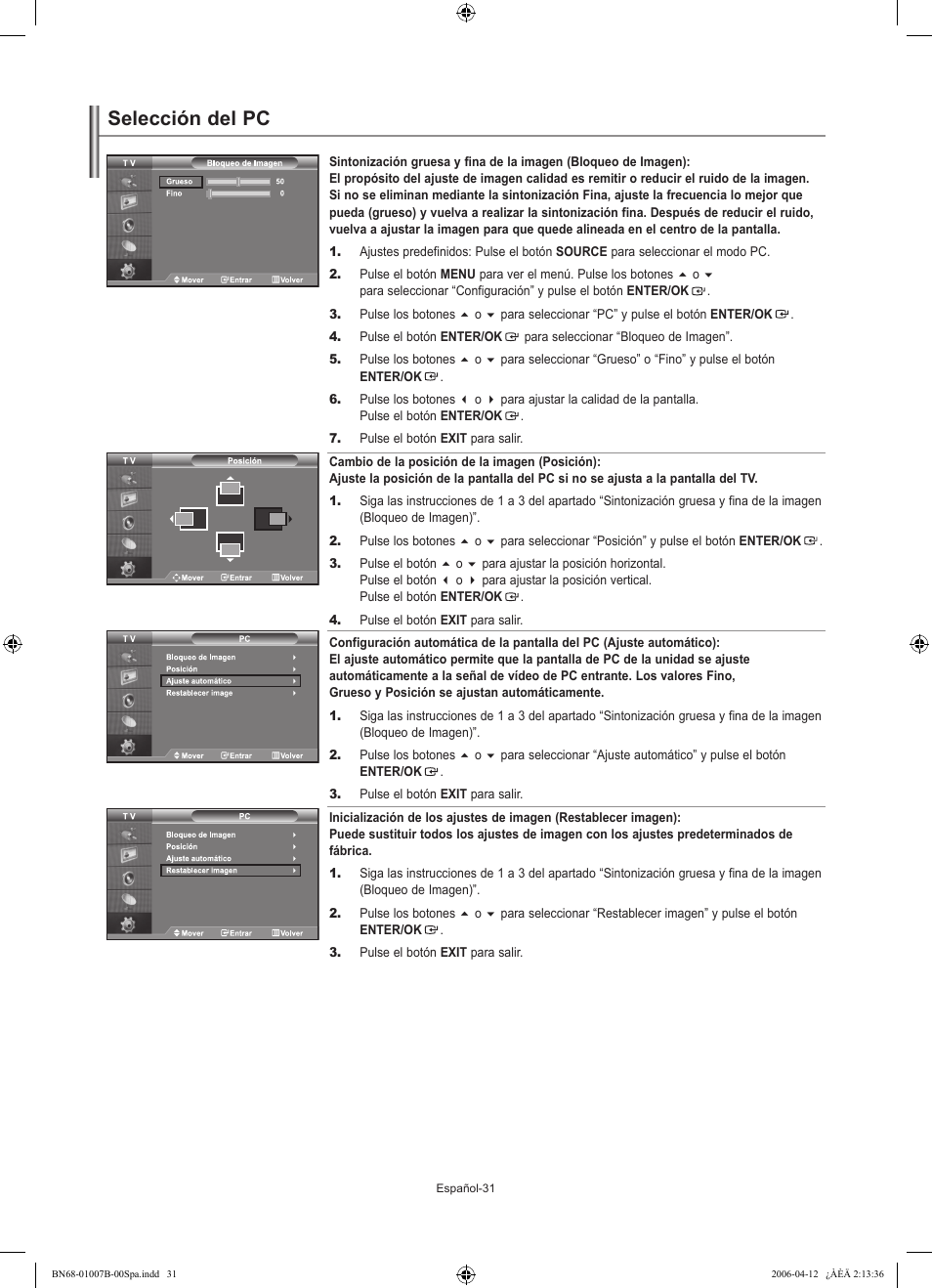 Selección del pc | Samsung LE40R73BD User Manual | Page 103 / 107