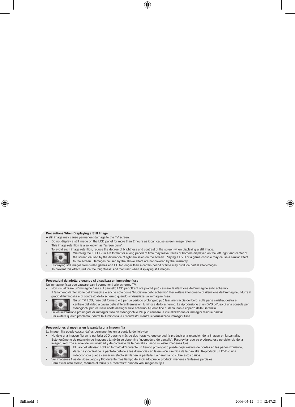 Precautions when displaying a still image | Samsung LE40R73BD User Manual | Page 2 / 107