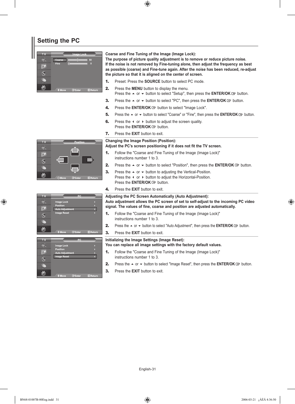 Setting the pc | Samsung LE40R73BD User Manual | Page 33 / 107