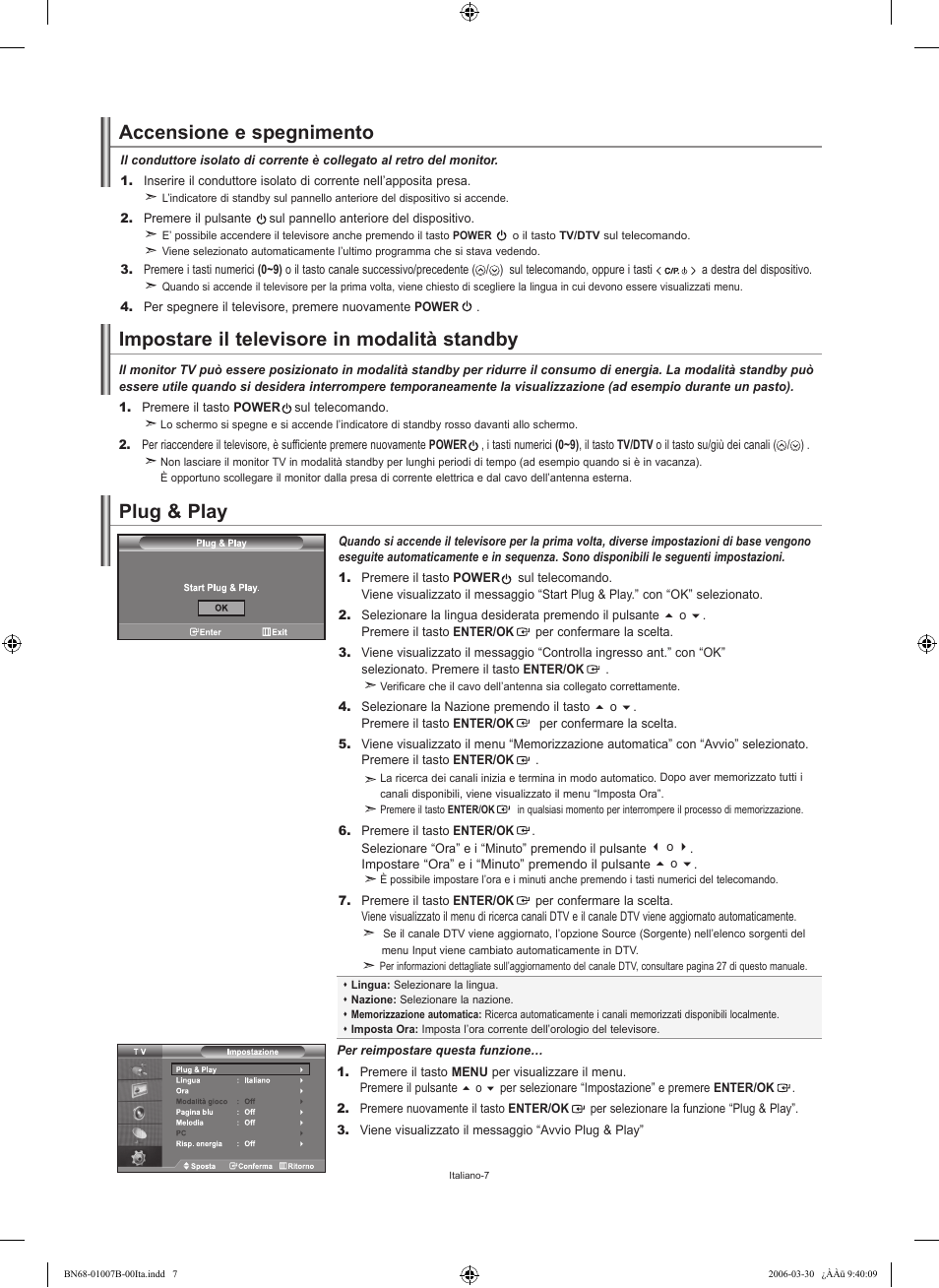 Accensione e spegnimento | Samsung LE40R73BD User Manual | Page 43 / 107