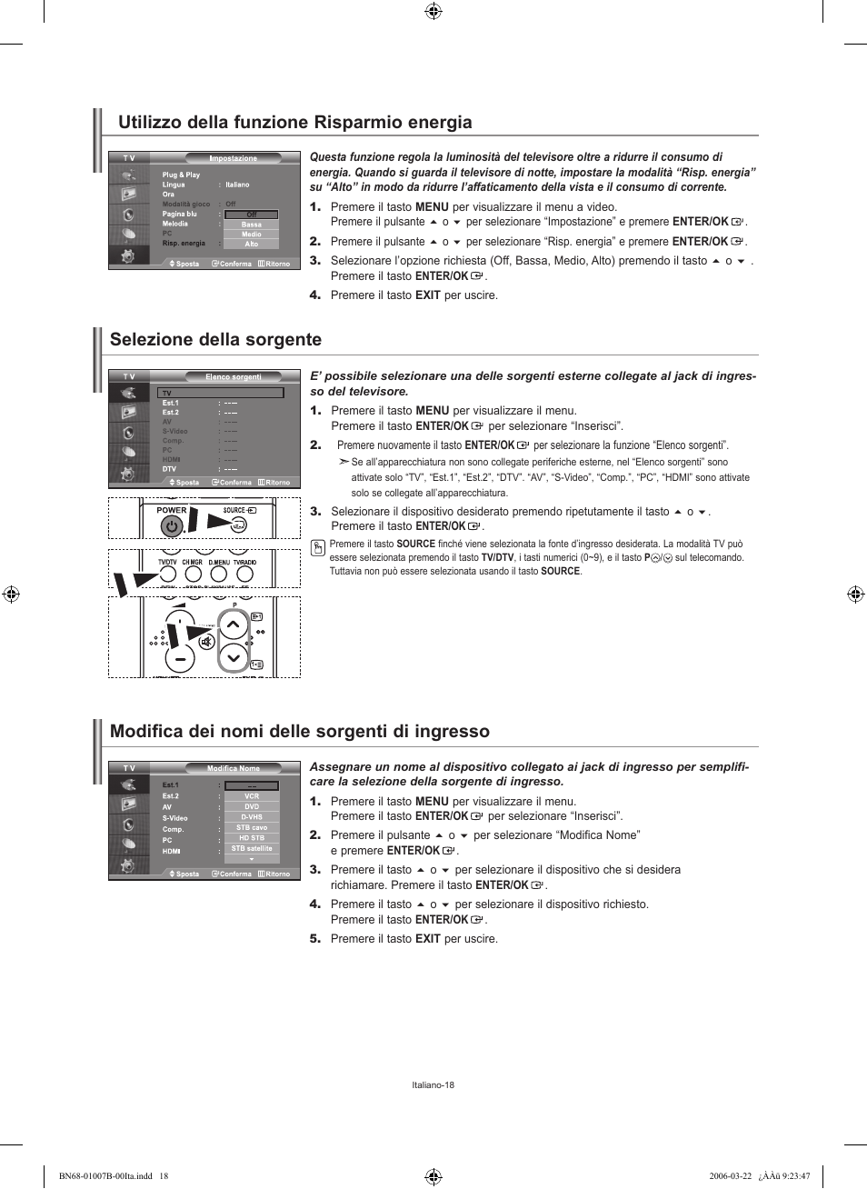 Modifica dei nomi delle sorgenti di ingresso | Samsung LE40R73BD User Manual | Page 54 / 107