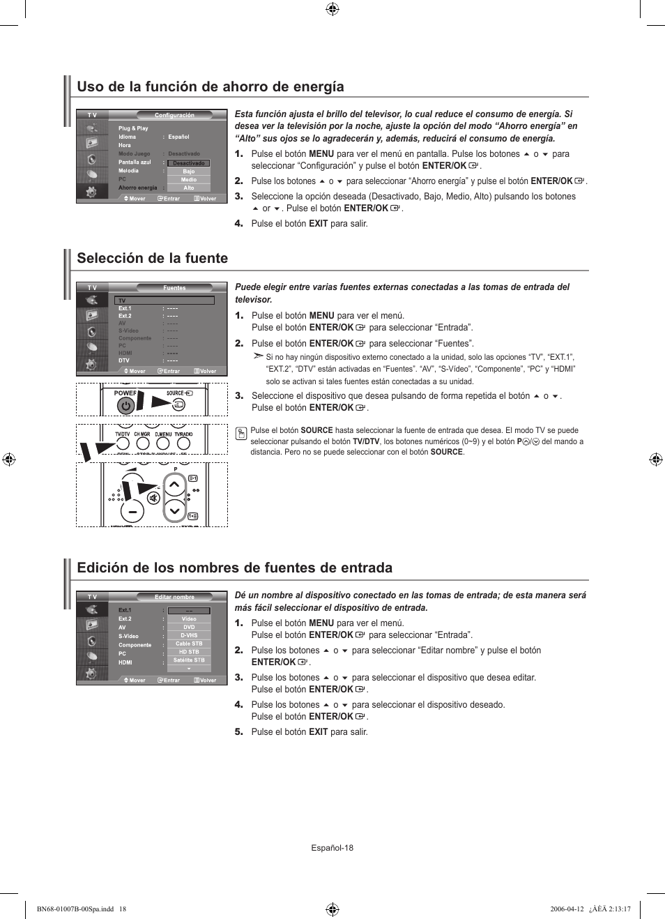 Edición de los nombres de fuentes de entrada | Samsung LE40R73BD User Manual | Page 90 / 107